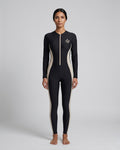 Zip-Front Swimsuit, Black & Beige-S22-P1-1