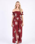 Off-Shoulder Maxi Dress, Deep Red Floral, 050
