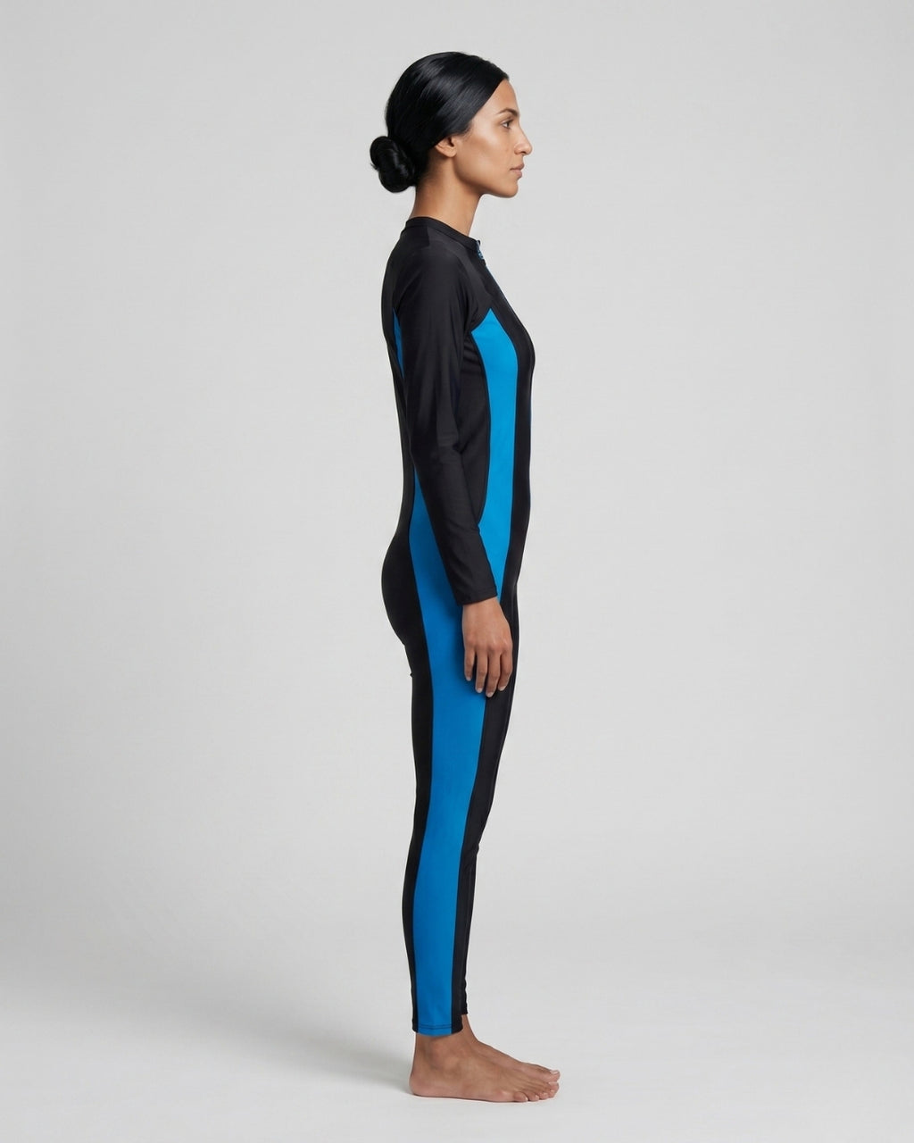 Zip-Front Swimsuit, Black & Blue-S22-P1-1