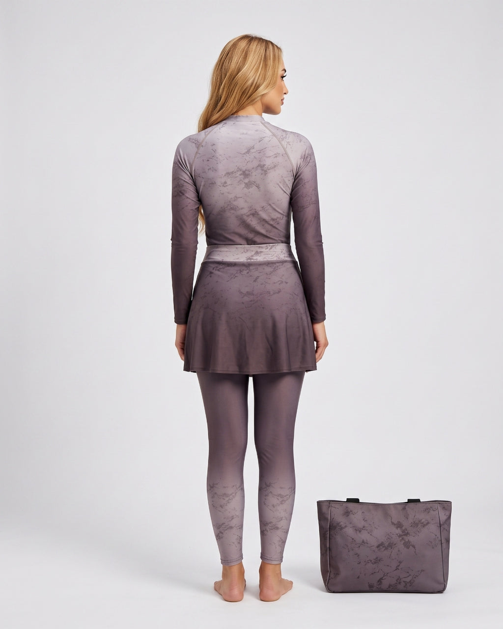Modest Burqini Set with Matching Bag, Soft Marble Grey, B005-GRAY