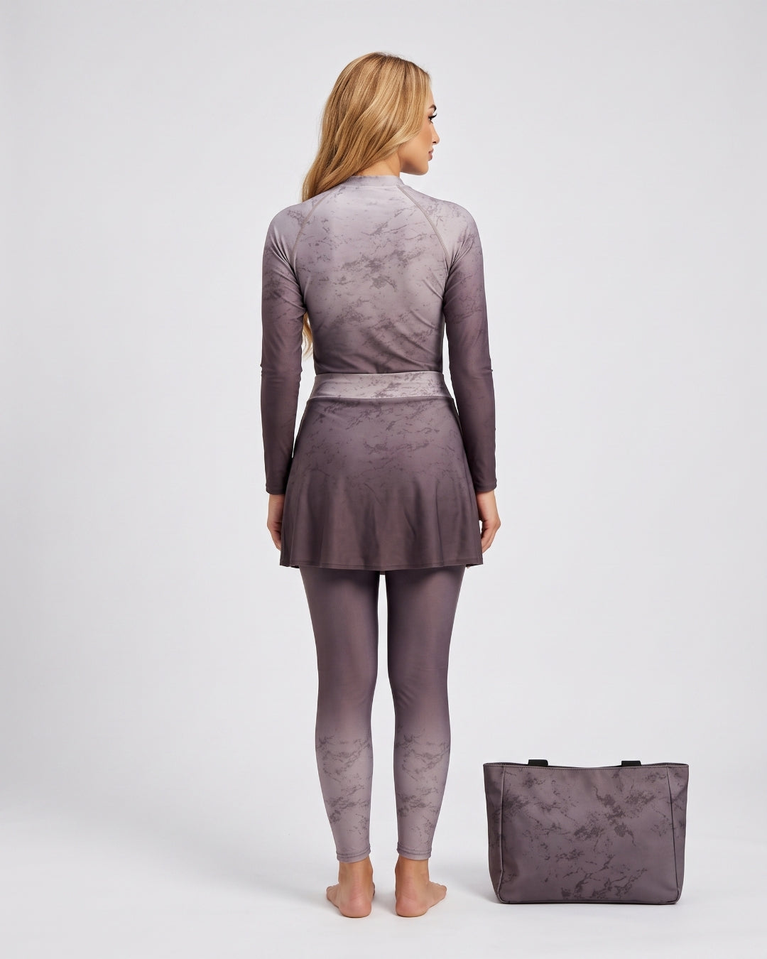 Modest Burqini Set with Matching Bag, Soft Marble Grey, B005-GRAY