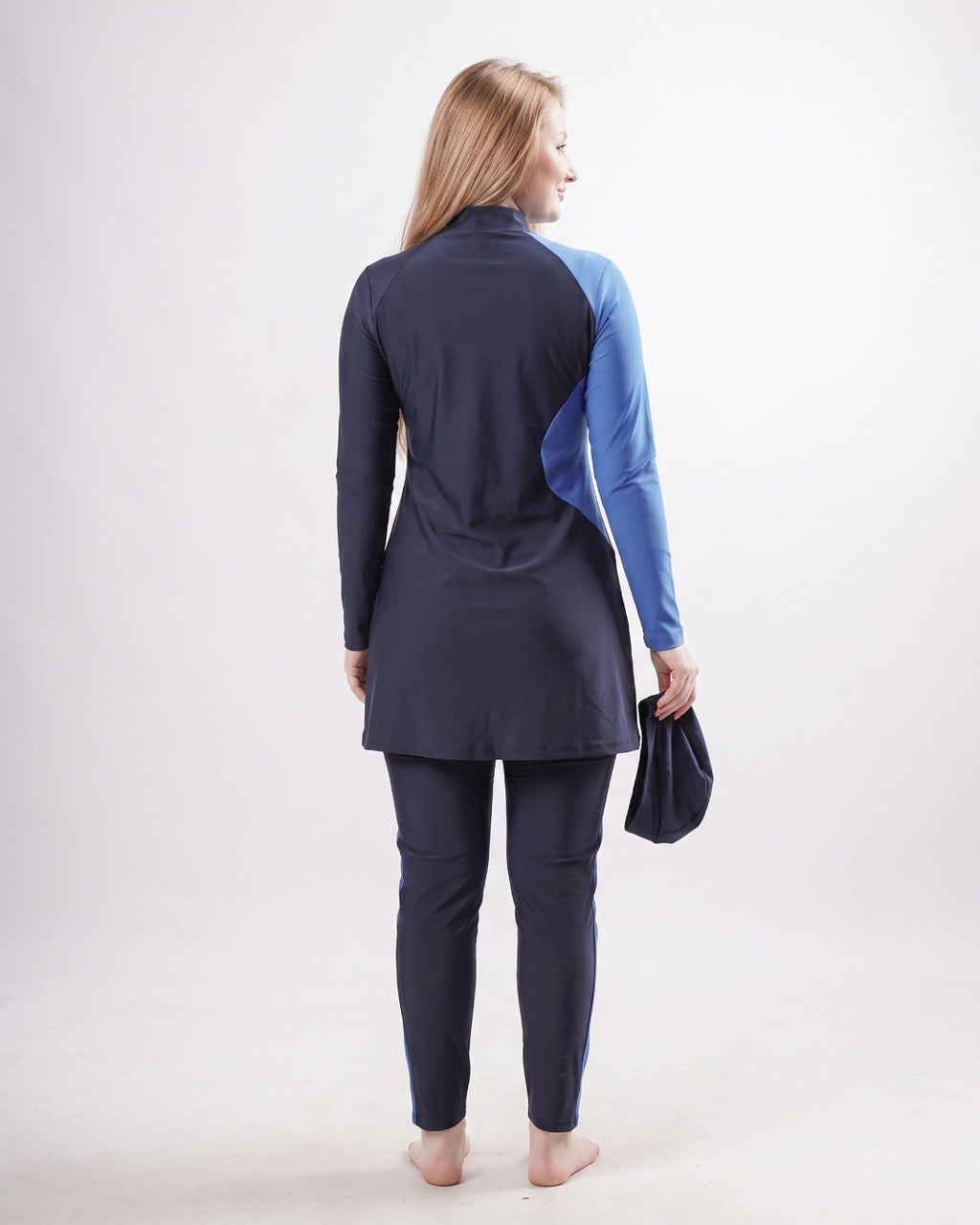 Asymmetrical Tunic Swim Set, Navy & Blue, WDZ-010-B