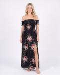 Off-Shoulder Maxi Dress, Deep Black Floral, 050