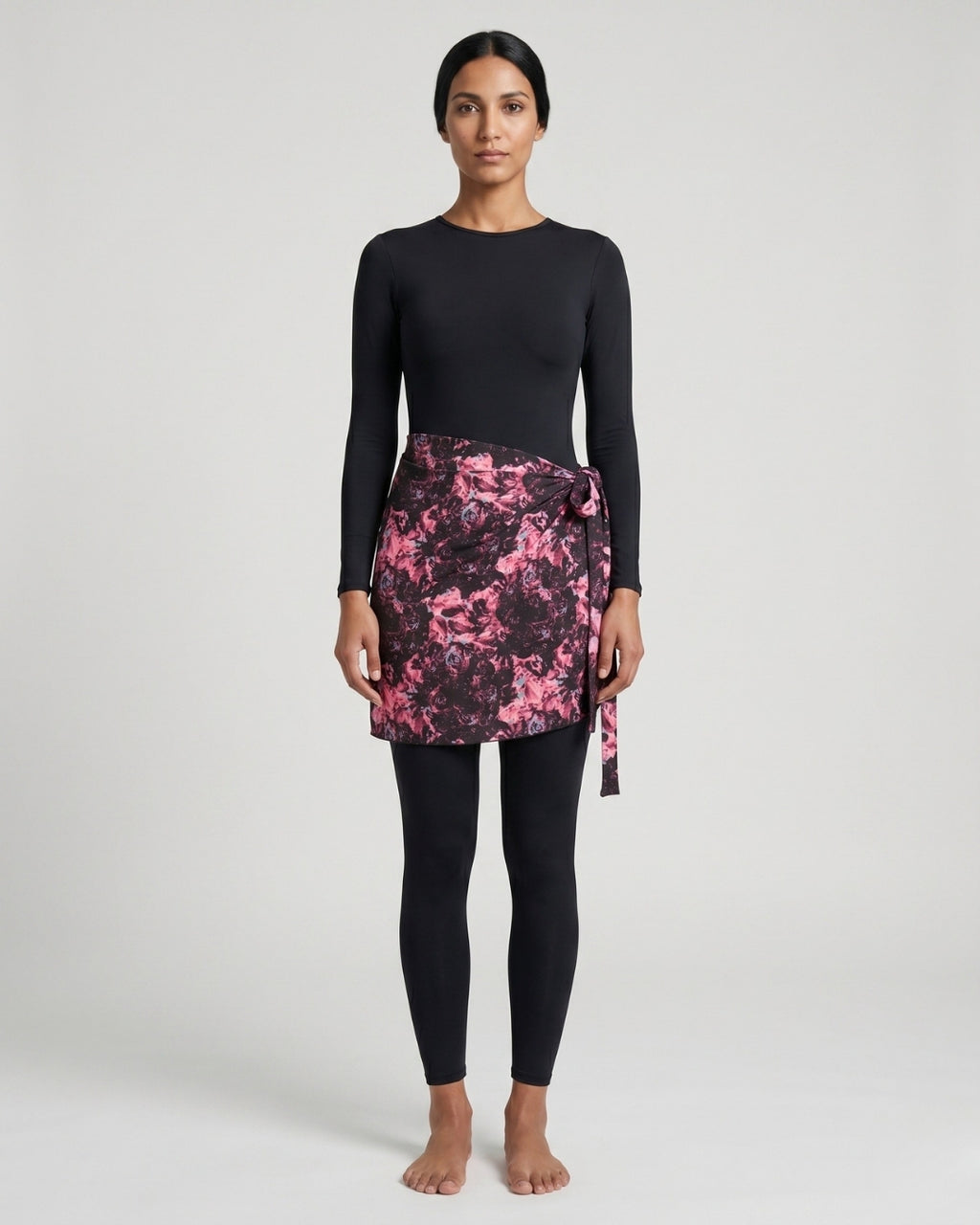 Long-Sleeve Wrap Set, Dark Abstract-S25-1030