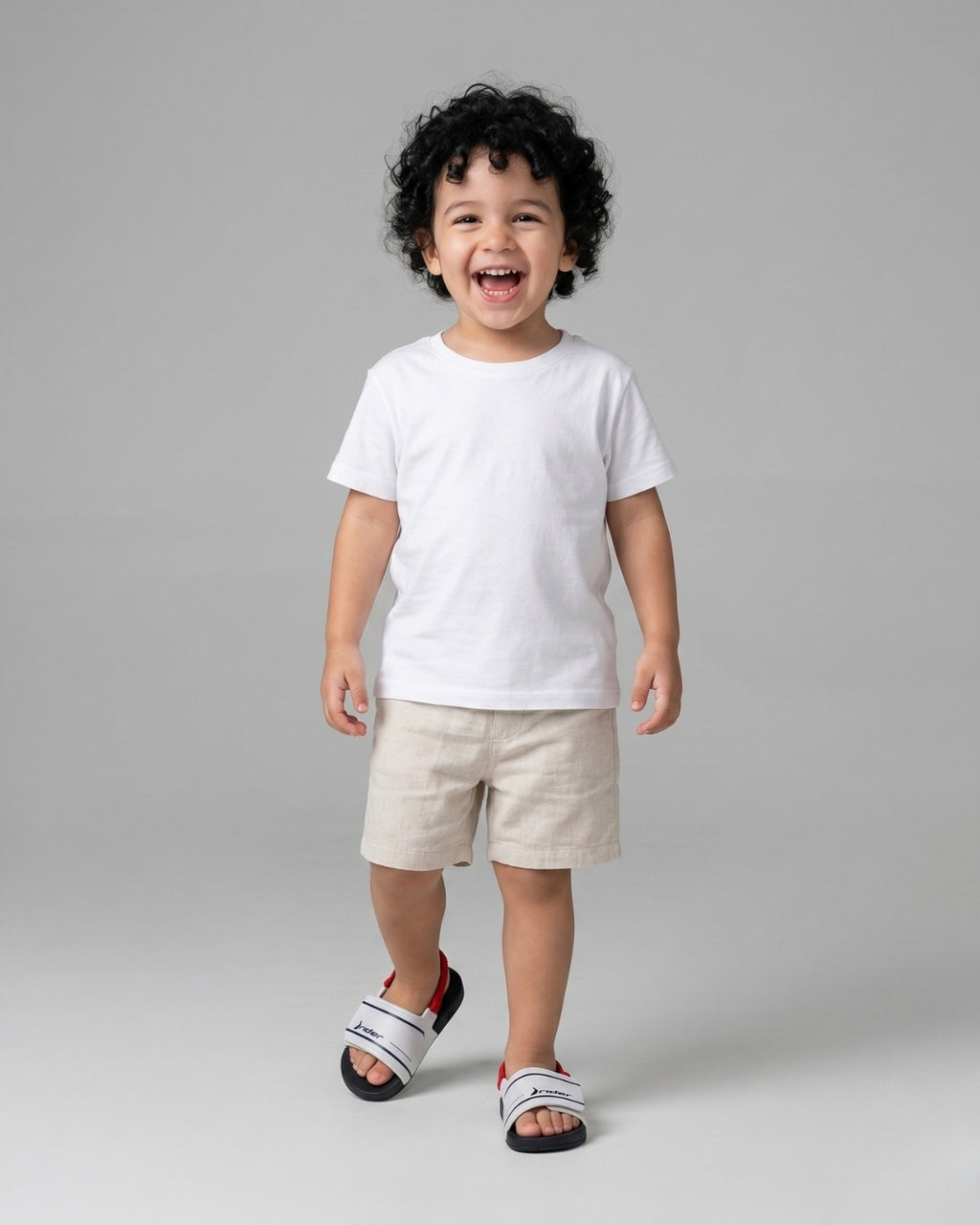 Kids Strap Slides, White & Soft Red-S22-11546