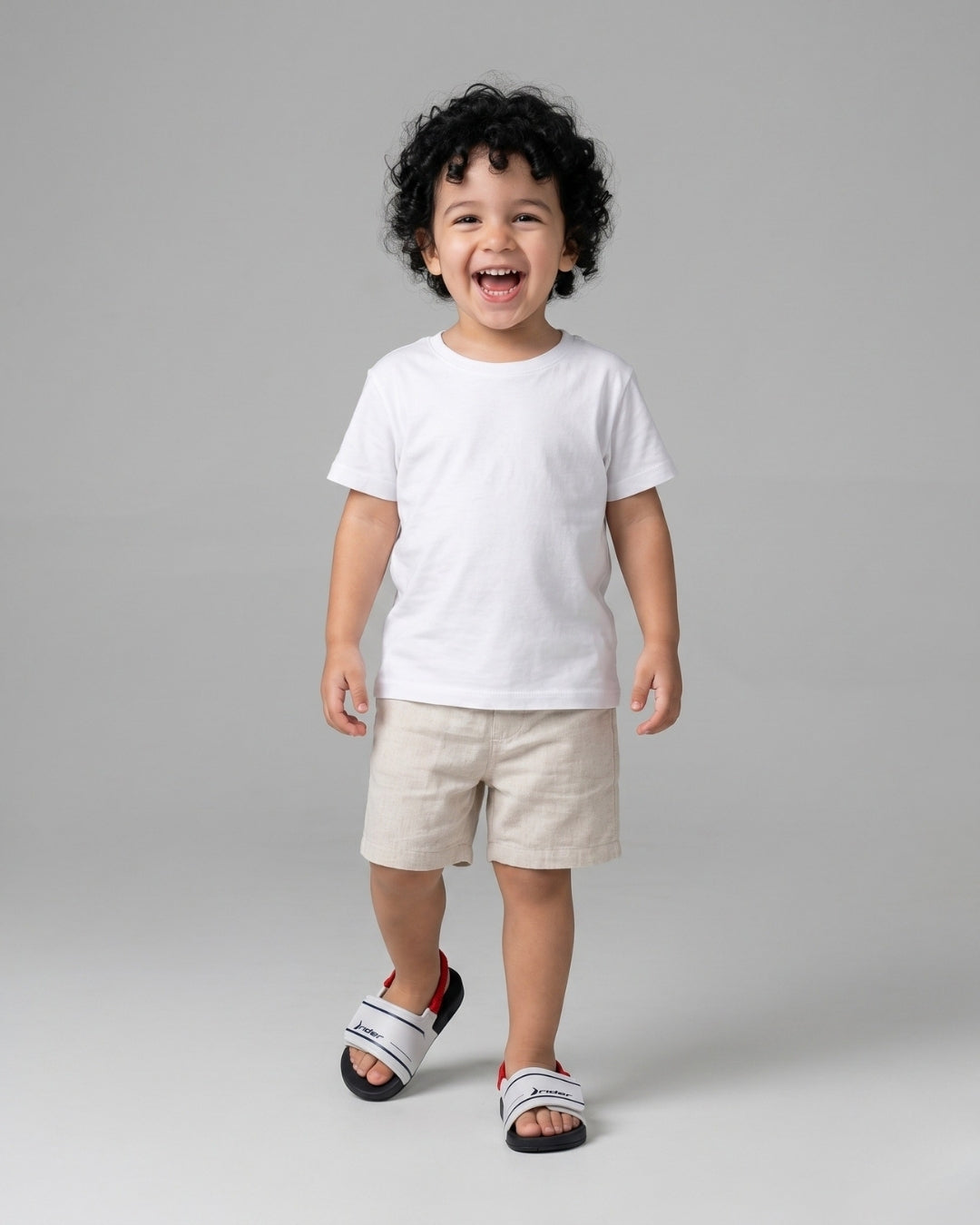 Kids Strap Slides, White & Soft Red-S22-11546