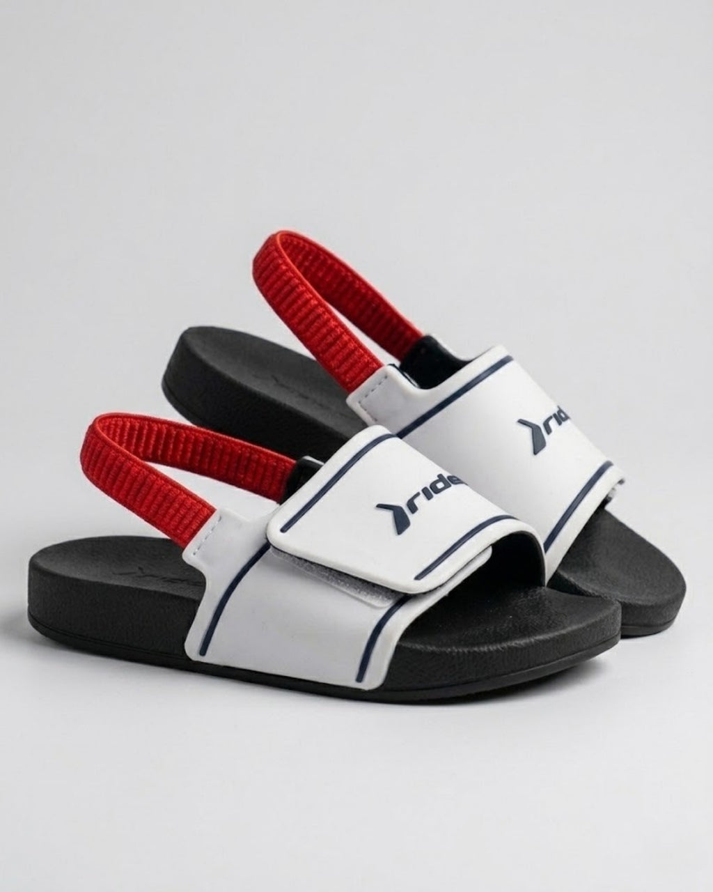 Kids Strap Slides, White & Soft Red-S22-11546