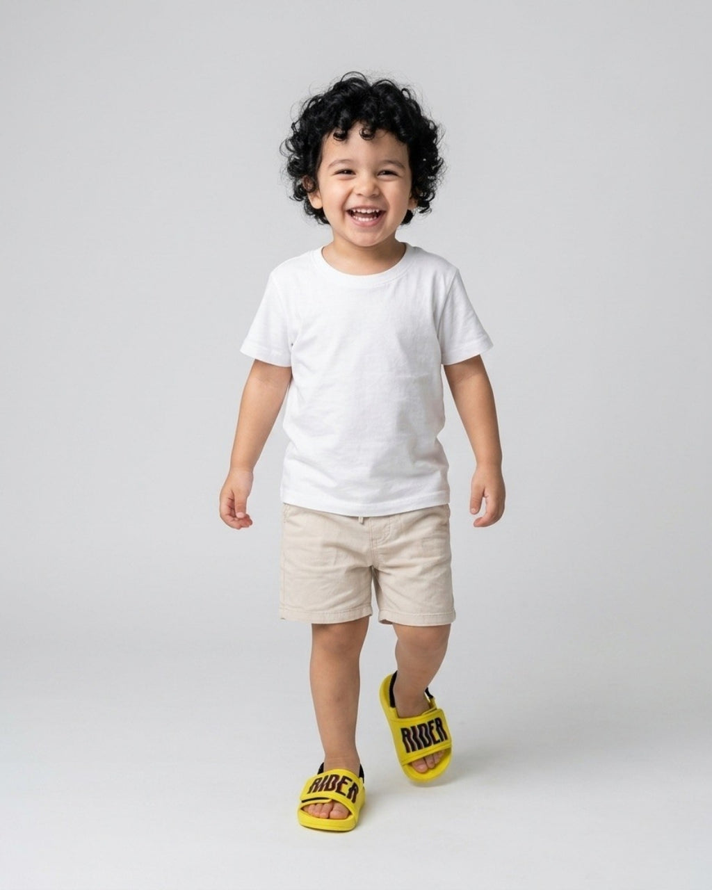 Kids Strap Slides, Soft Yellow-S22-11546