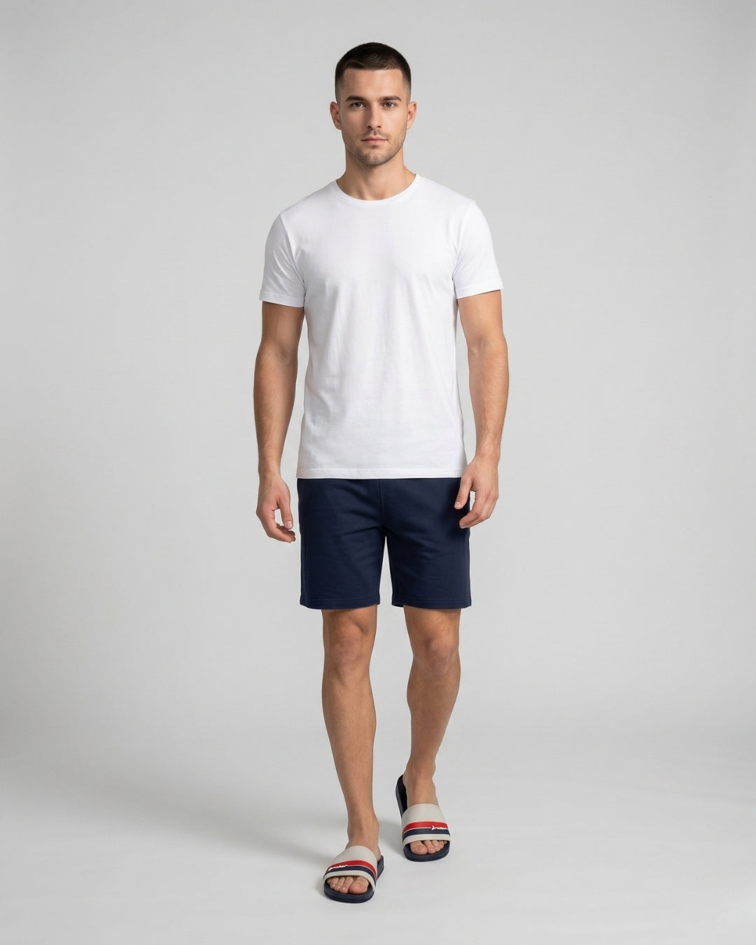 Mens Striped Slides, Navy & White-S22-11499