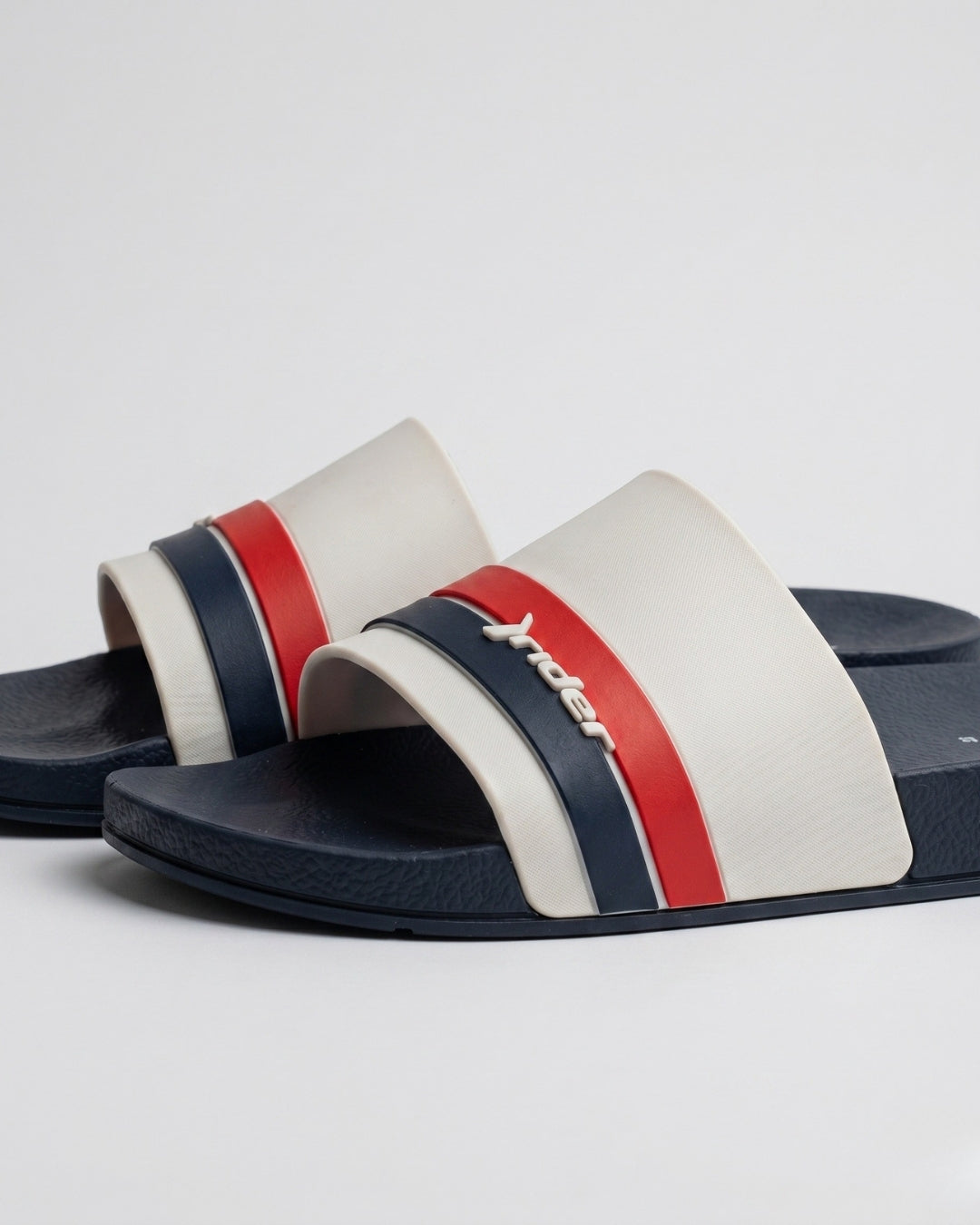 Mens Striped Slides, Navy & White-S22-11499