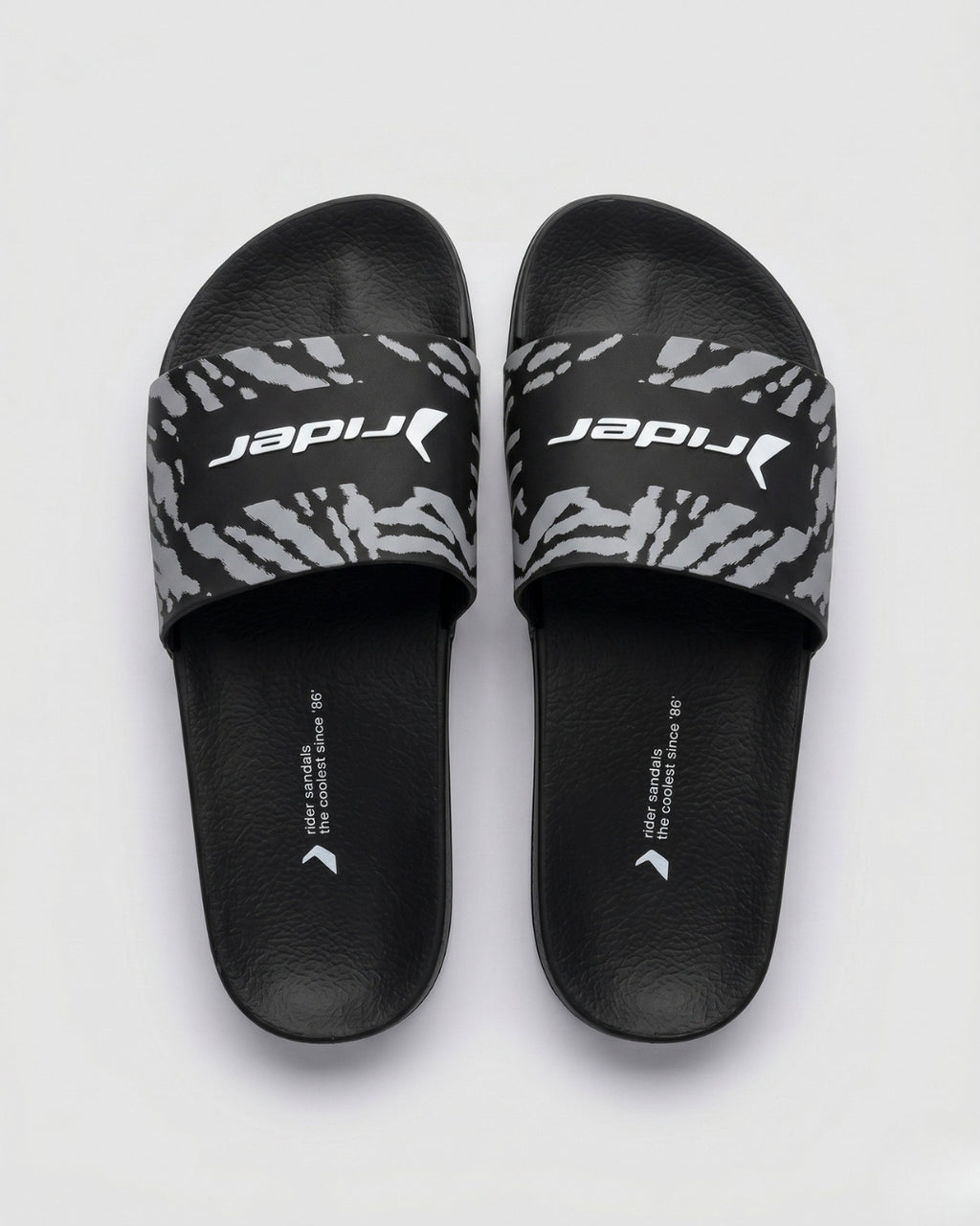Patterned Slides, Black & Soft Grey-S22-11499