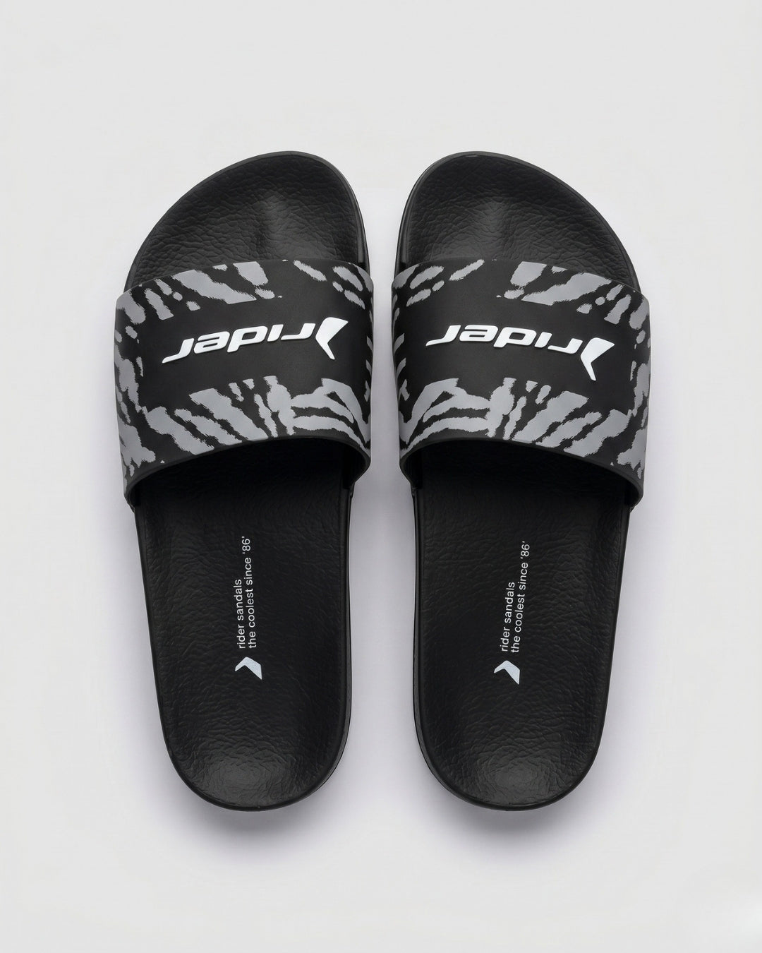 Patterned Slides, Black & Soft Grey-S22-11499
