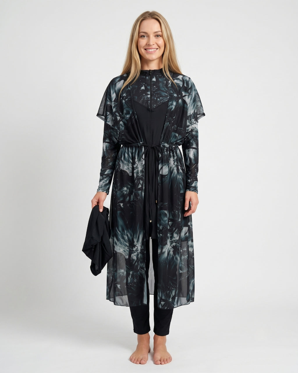 Layered Tunic Swim Set, Dark Botanical, 26102