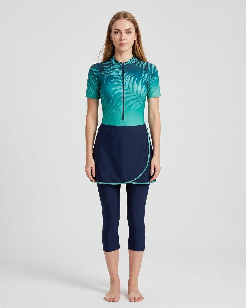 Wrap Skirt Swim Set, Navy & Soft Teal, 1616