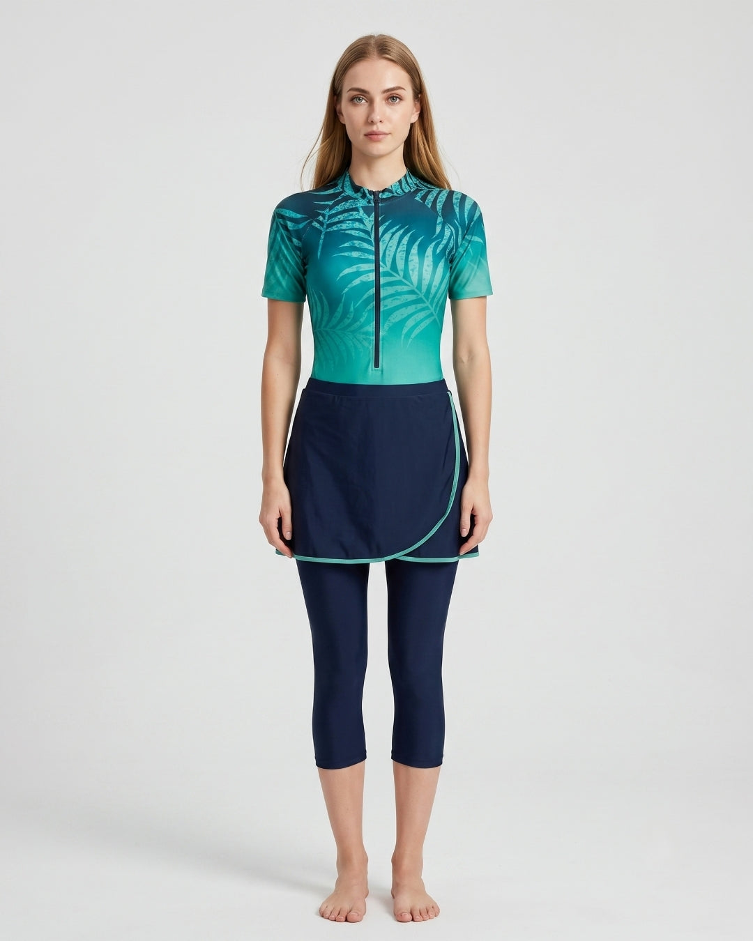 Wrap Skirt Swim Set, Navy & Soft Teal, 1616
