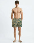 Mens Swim Trunks, Olive & Tan Abstract, 30282