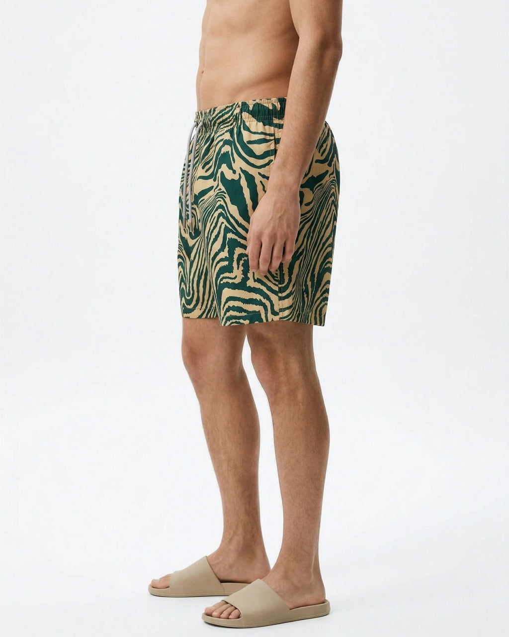 Mens Swim Trunks, Olive & Tan Abstract, 30282