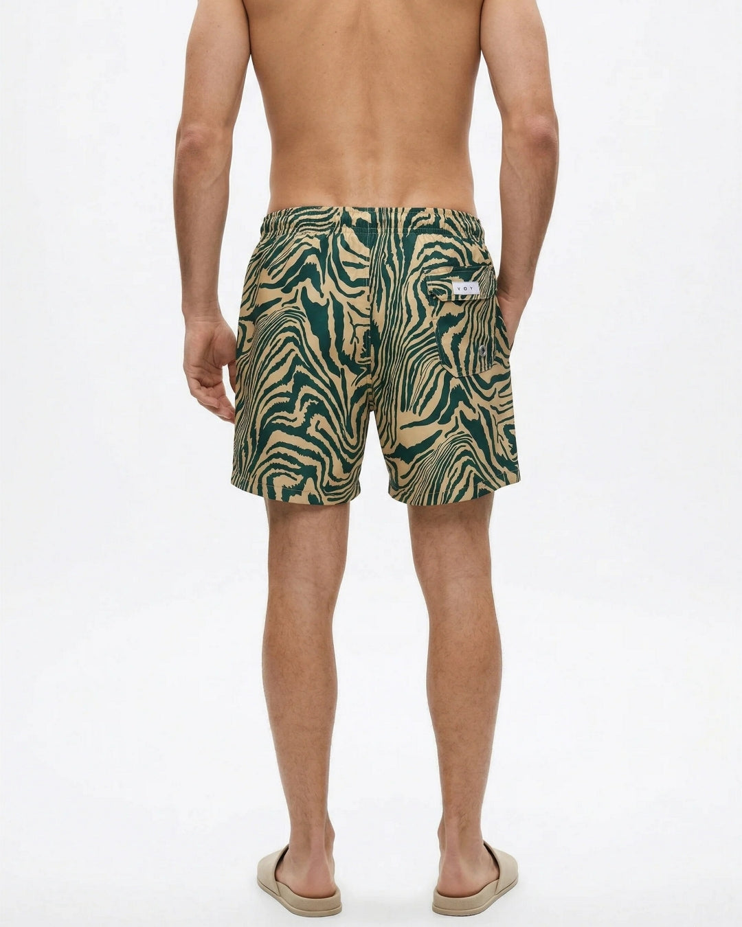 Mens Swim Trunks, Olive & Tan Abstract, 30282