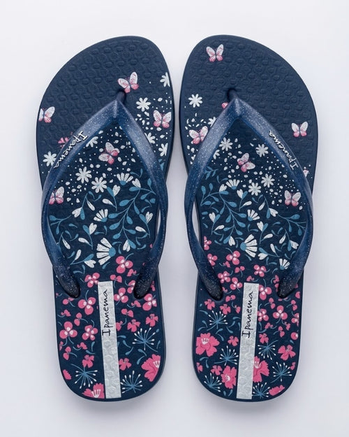 Floral Flip-Flops, Navy Blue-S26-26571