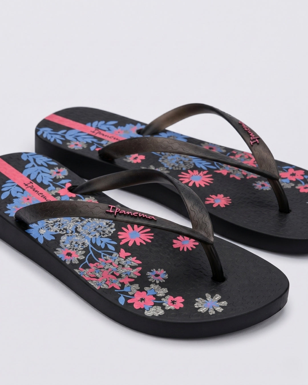 Floral Flip-Flops, Black & Multi-S26-26571