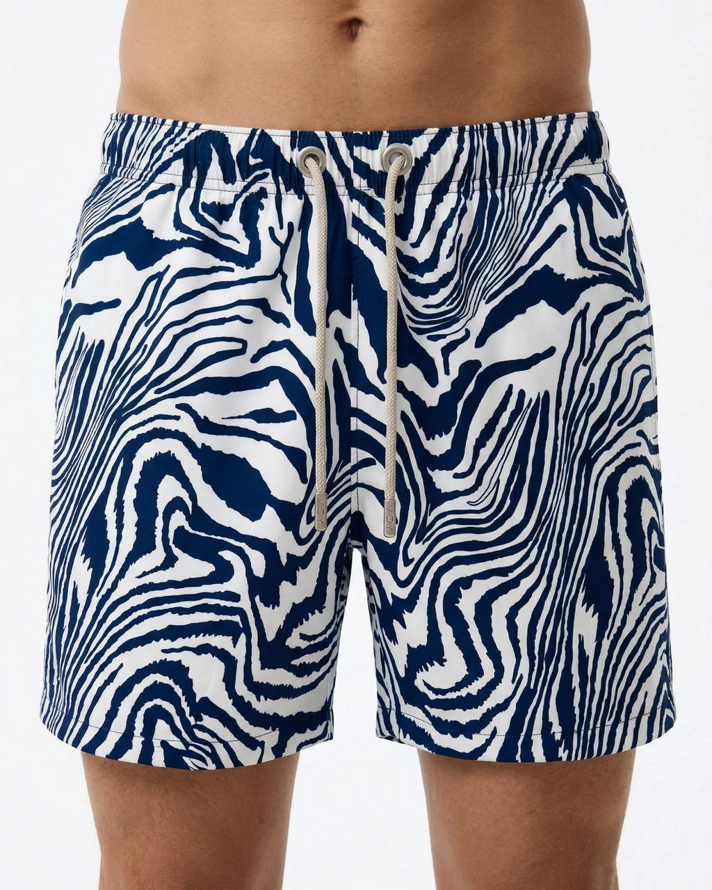 Mens Swim Trunks, Navy & White Abstract Motif, 30282