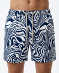 Mens Swim Trunks, Navy & White Abstract Motif, 30282