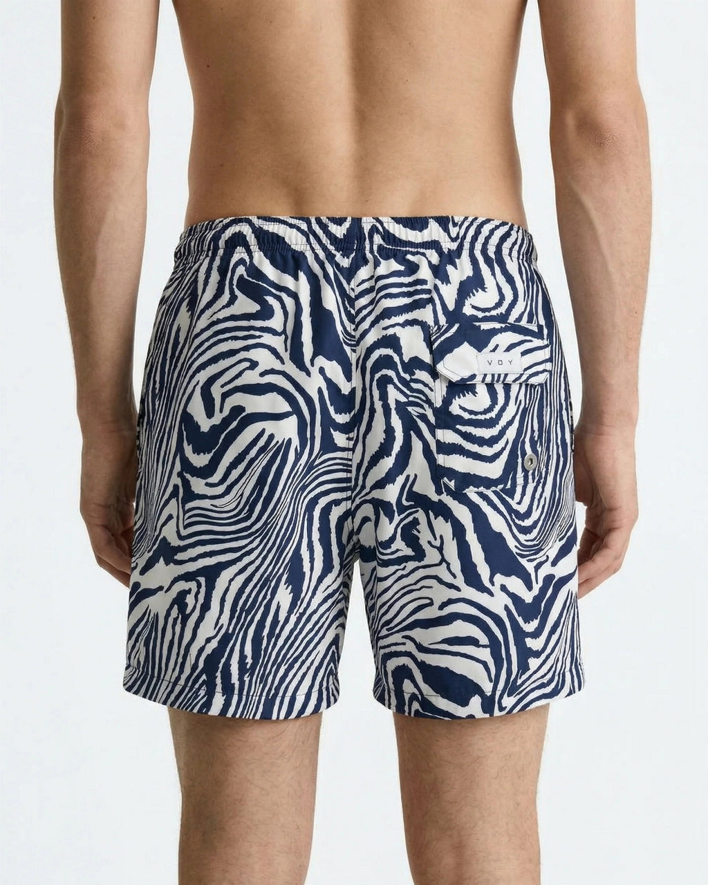 Mens Swim Trunks, Navy & White Abstract Motif, 30282