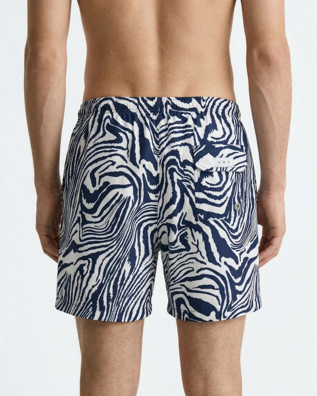 Mens Swim Trunks, Navy & White Abstract Motif, 30282