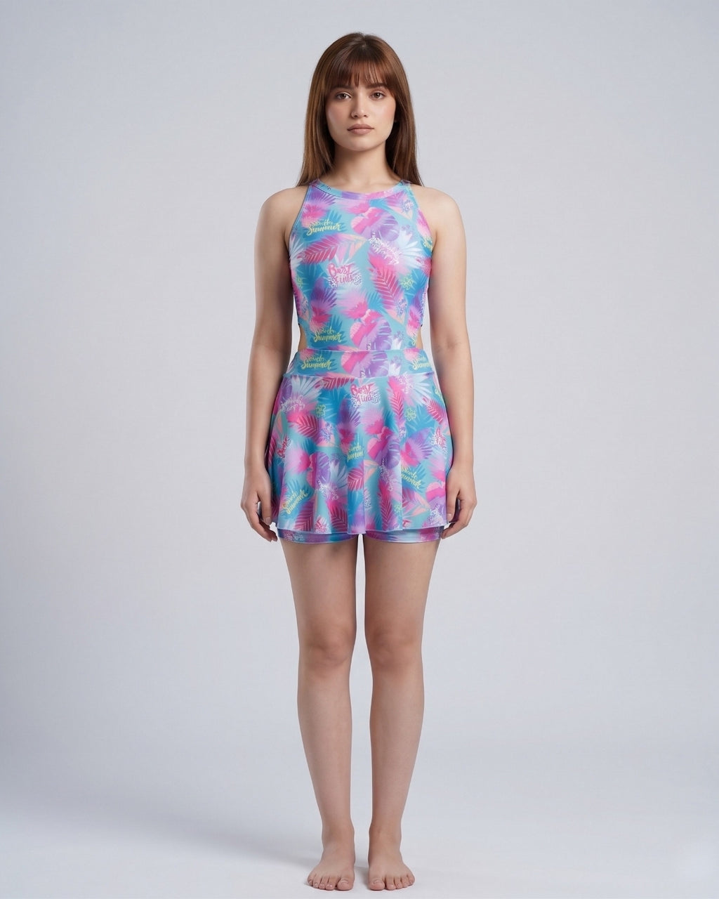 Kids Skirt Swim Set, Soft Tropical Pastel, c003
