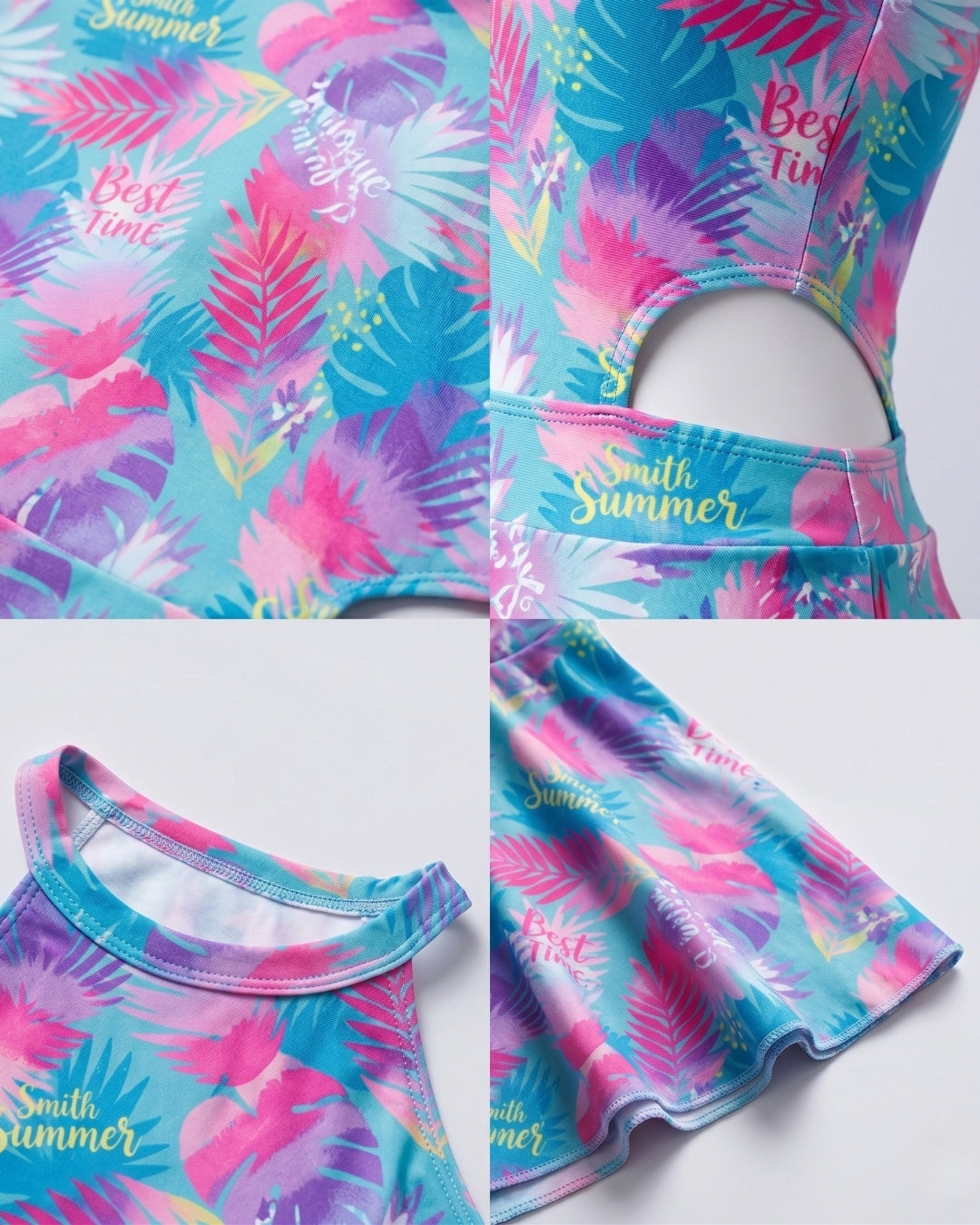 Kids Skirt Swim Set, Soft Tropical Pastel, c003