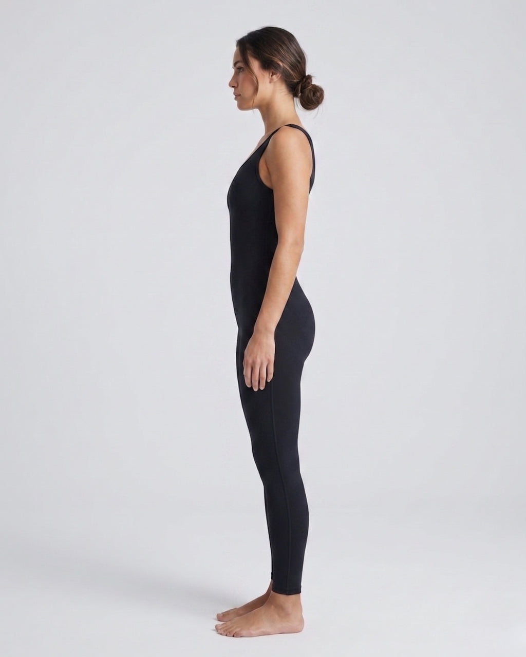 Sleeveless Full-Body Suit, Solid Black-S25-4300