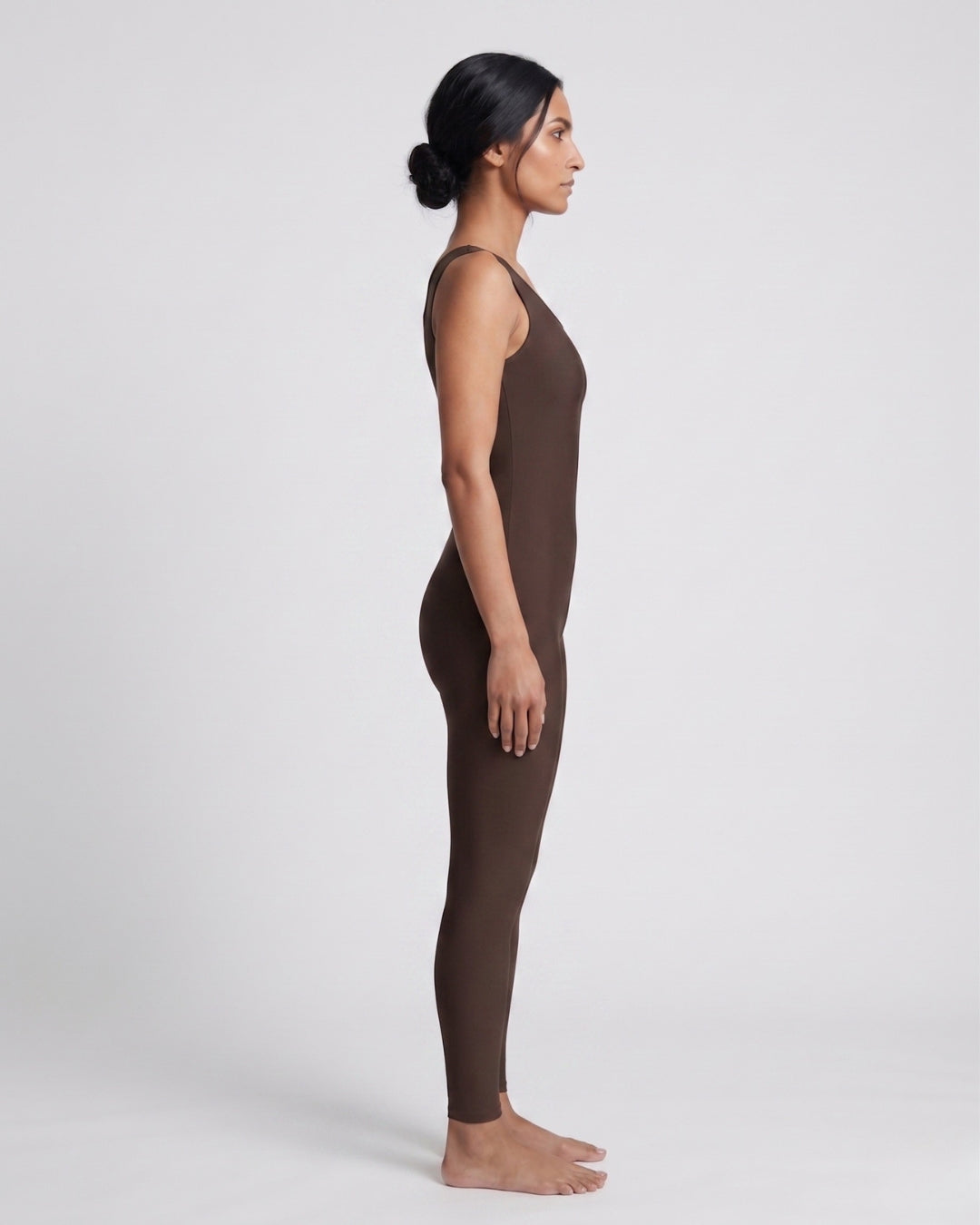Sleeveless Full-Body Suit, Deep Brown-S25-4300