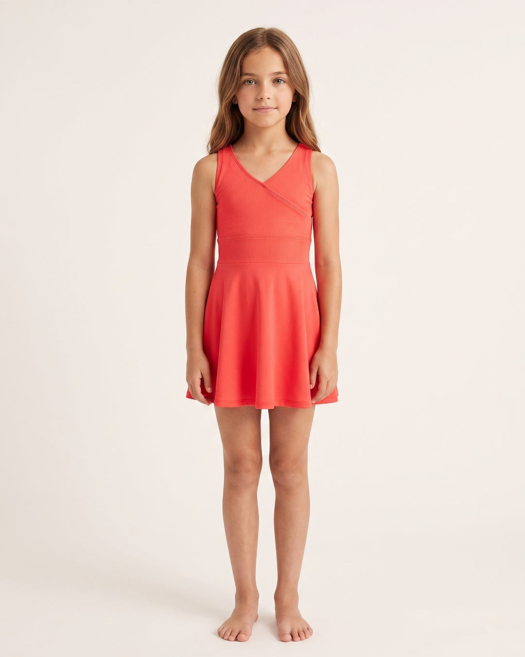Kids Sleeveless Beach Dress, Premium Coral, C010 Roz.