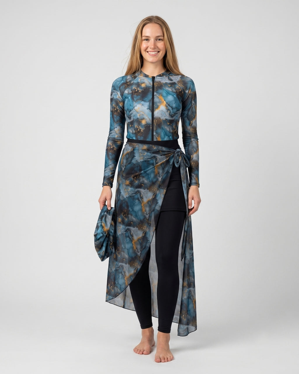 Wrap Skirt Swim Set, Ocean Blue Marble, 2511