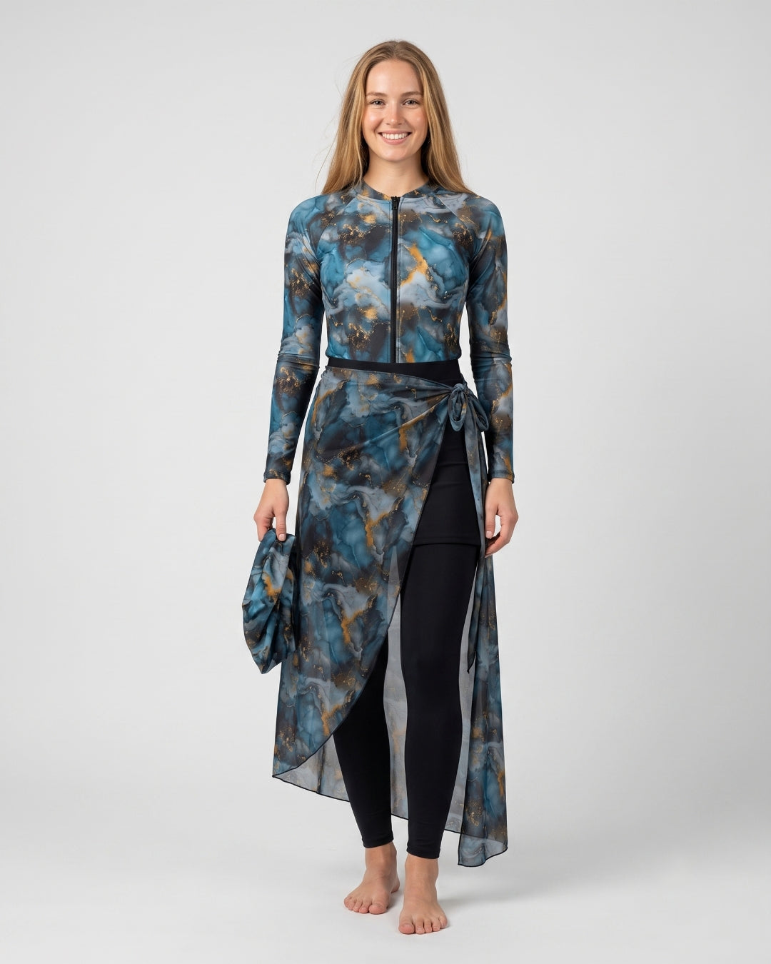 Wrap Skirt Swim Set, Ocean Blue Marble, 2511