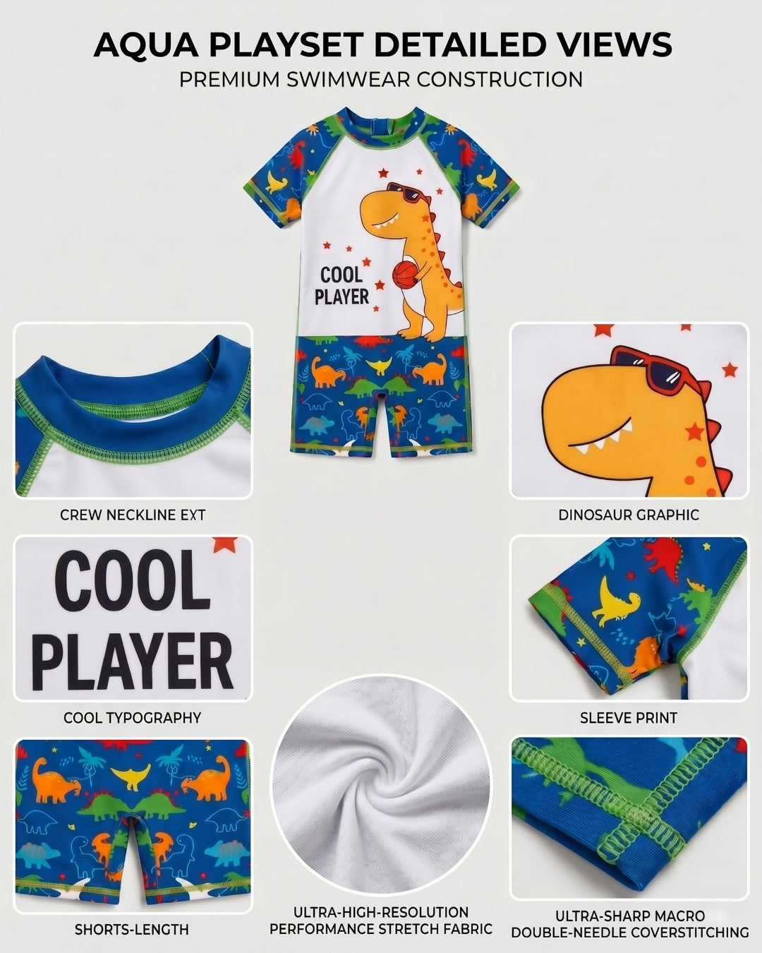 Kids Swim Set, Vibrant Dinosaur Motif, 275W