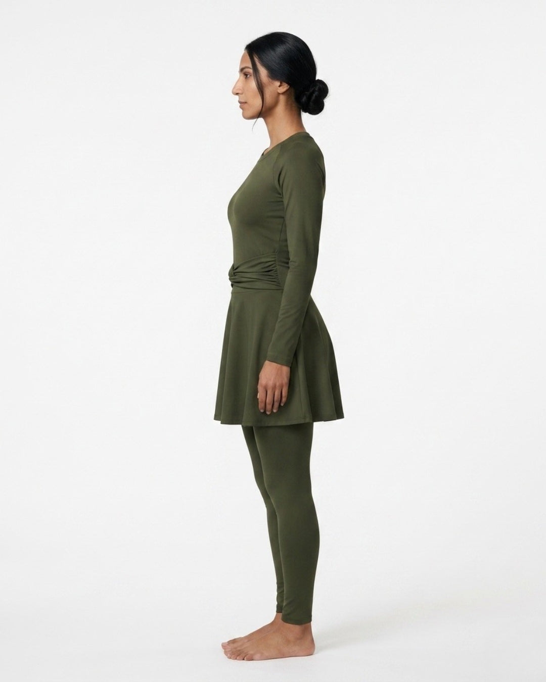 Knot-Waist Skirt Swim Set, Premium Olive-408 Olive