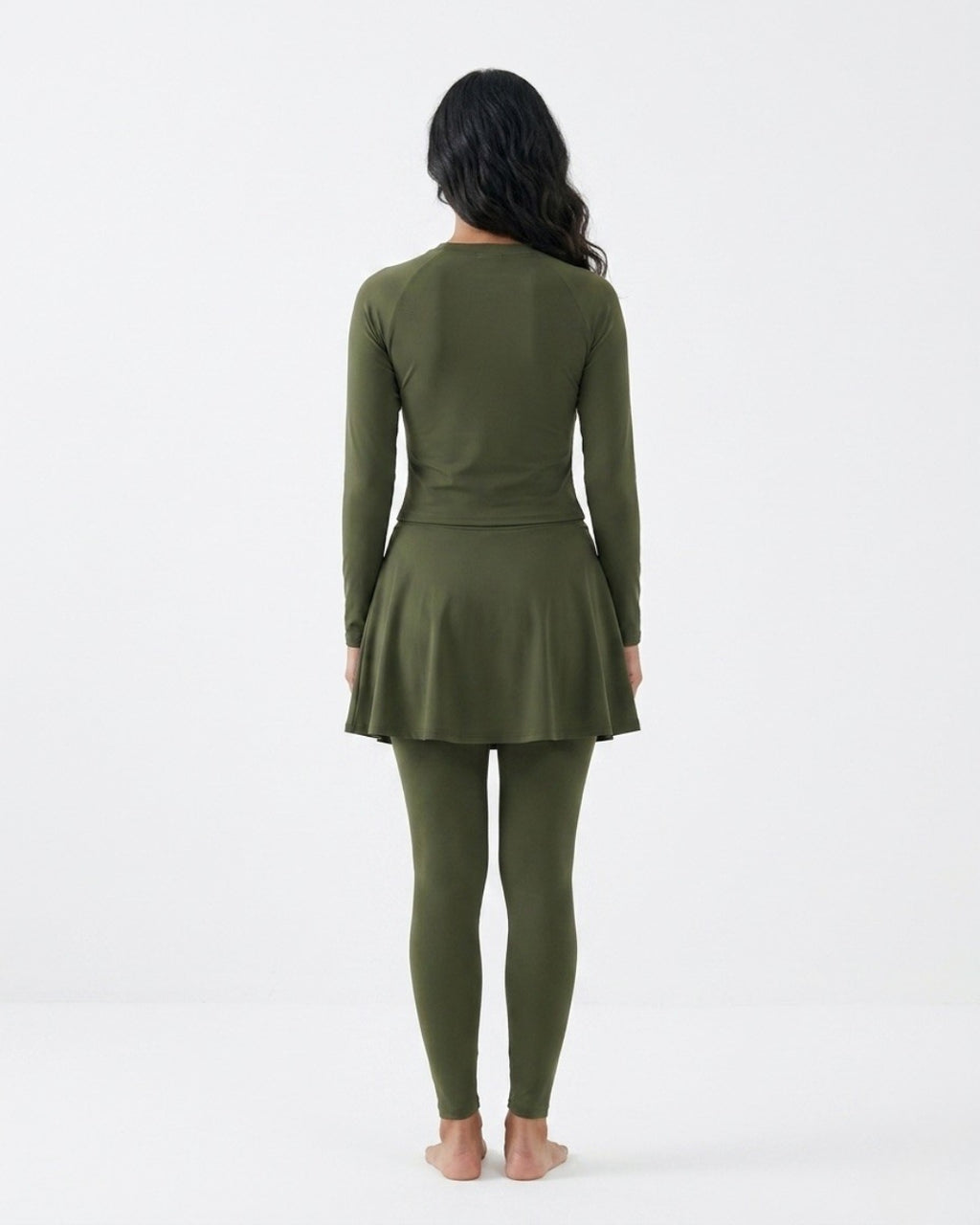 Knot-Waist Skirt Swim Set, Premium Olive-408 Olive