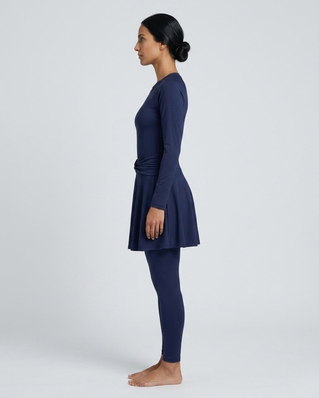 Knot-Waist Skirt Swim Set, Deep Navy-408 Blue