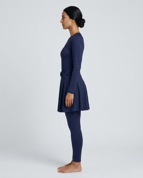 Knot-Waist Skirt Swim Set, Deep Navy-408 Blue