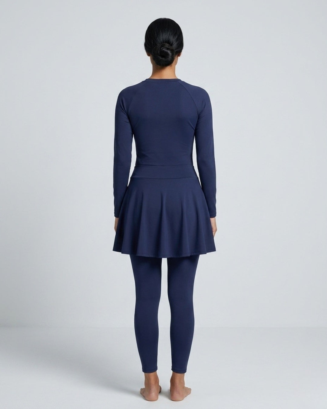 Knot-Waist Skirt Swim Set, Deep Navy-408 Blue