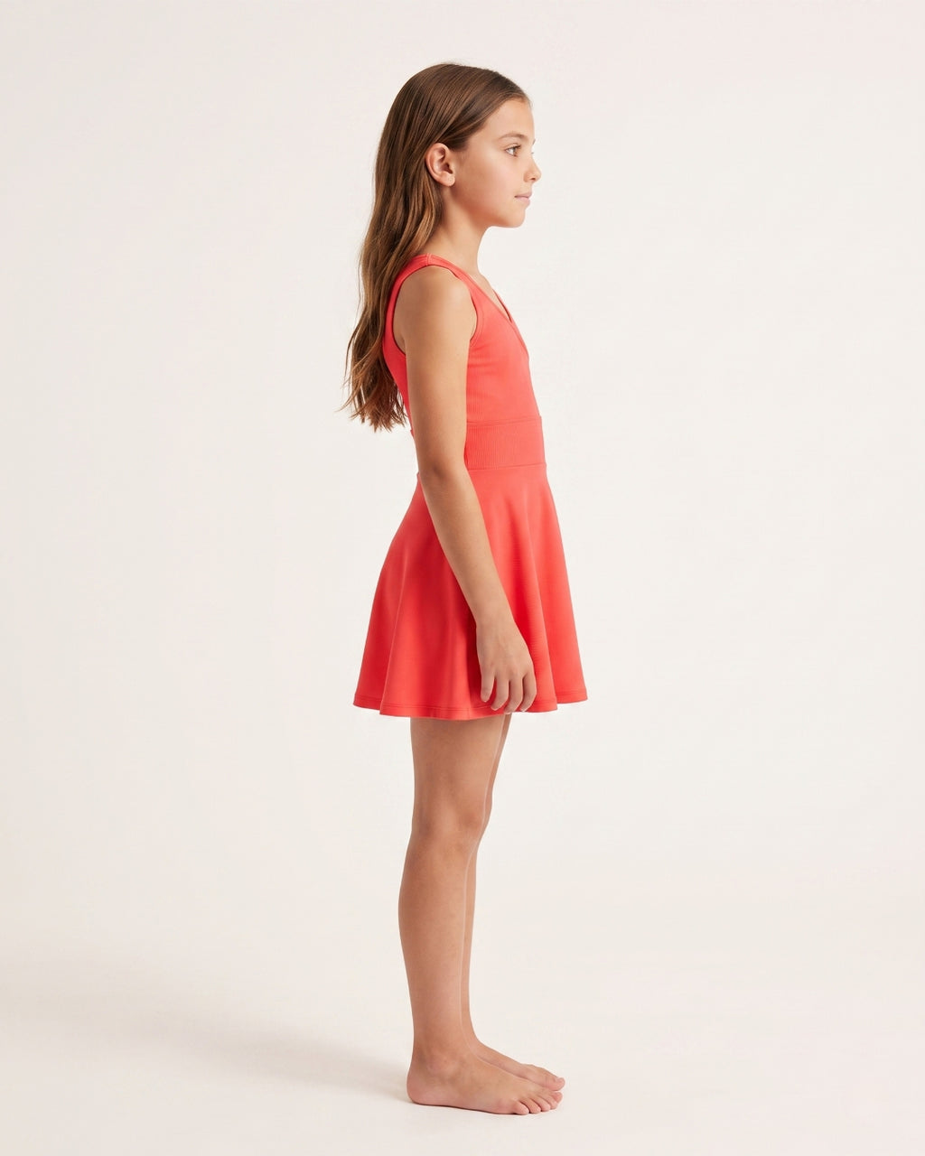 Kids Sleeveless Beach Dress, Premium Coral, C010 Roz.