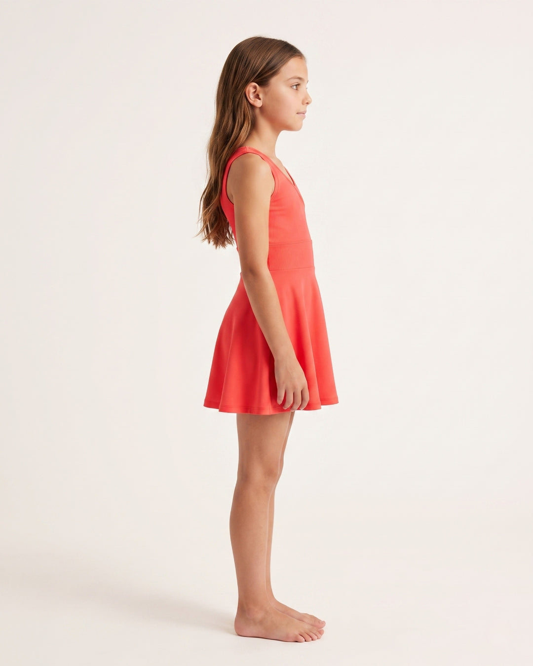 Kids Sleeveless Beach Dress, Premium Coral, C010 Roz.