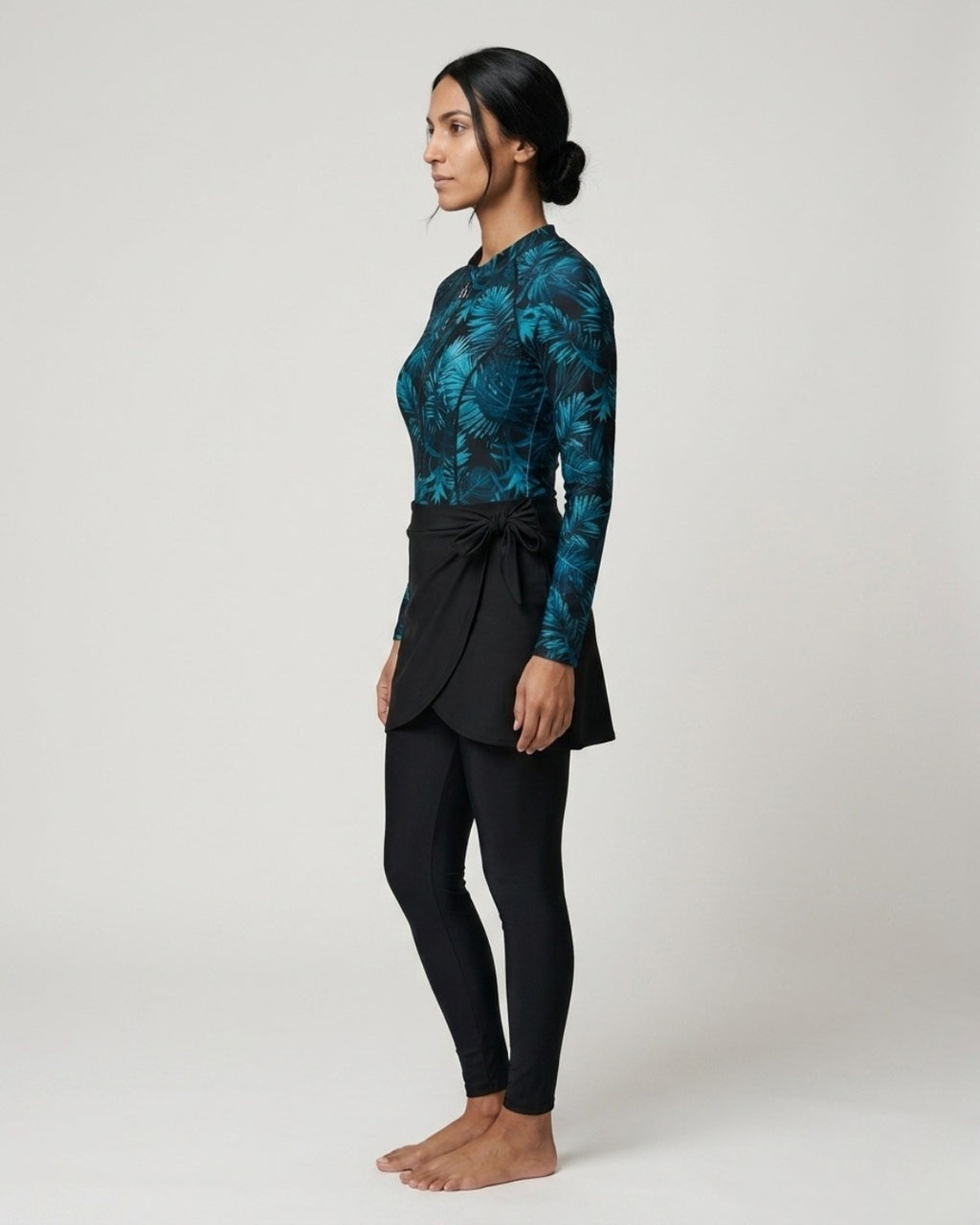 Wrap Skirt Swim Set, Black & Tropical Teal-B111