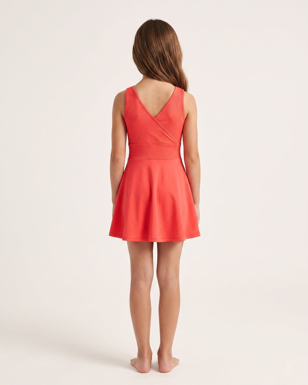 Kids Sleeveless Beach Dress, Premium Coral, C010 Roz.