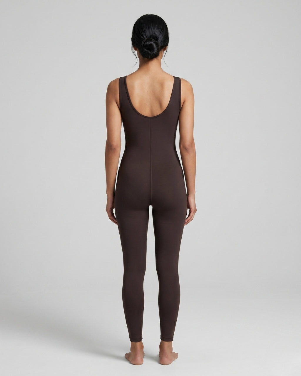 Sleeveless Full-Body Suit, Deep Brown-S25-4300
