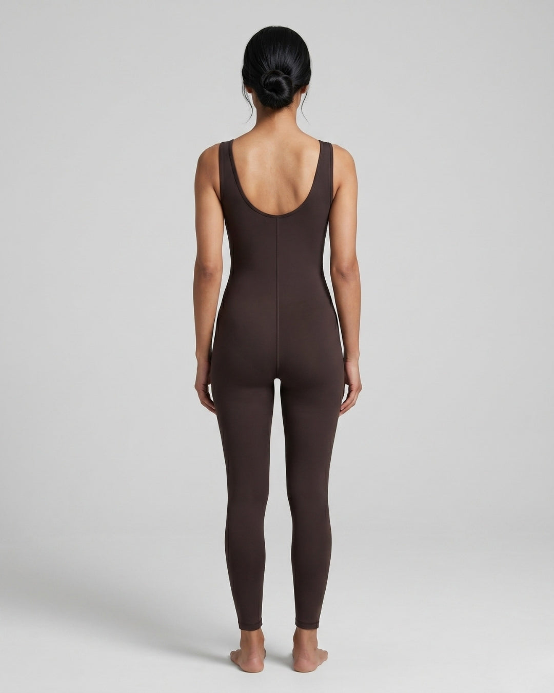 Sleeveless Full-Body Suit, Deep Brown-S25-4300