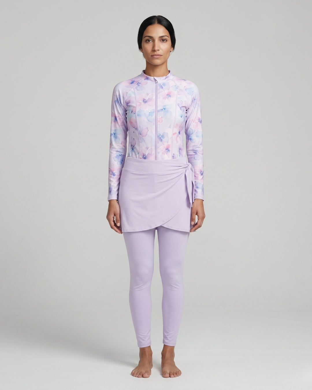 Wrap Skirt Swim Set, Soft Lavender Floral-B105