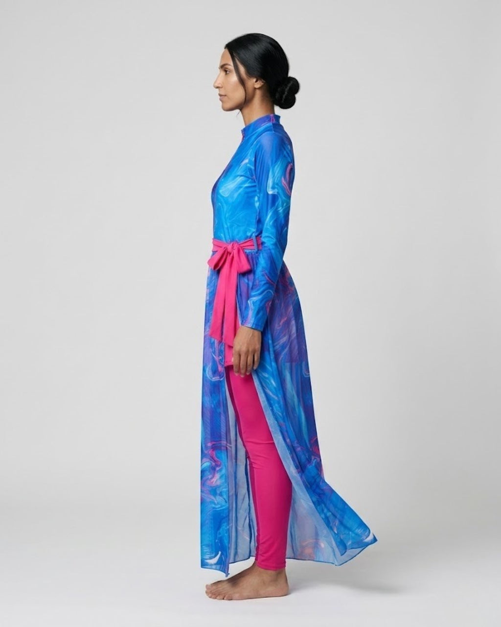 Maxi Over-Skirt Swim Set, Soft Marble & Pink-3059