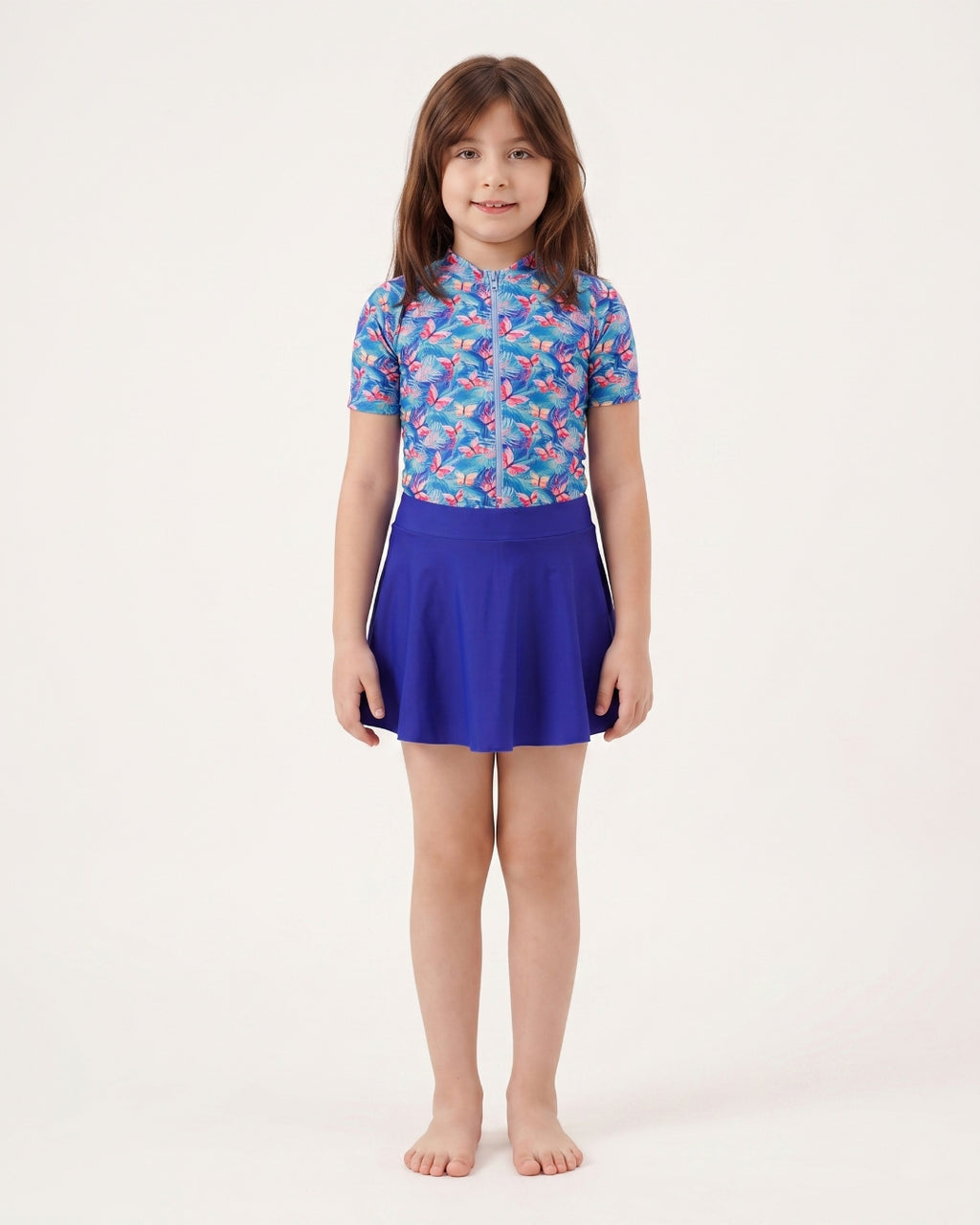 Kids Skirt Swim Set, Blue Butterfly Motif, 2605 blue